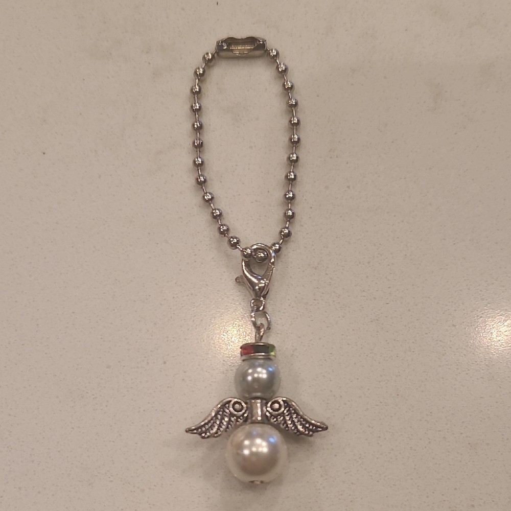 Silver Angel Wing Pearl Gem Keychain